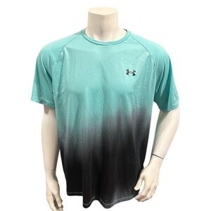 Under Armour Men’s Athletic T-Shirt Blue Black Striped Logo Short Sleeve XL
